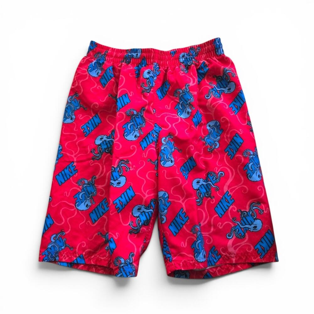 Nike Boys SZ L Swim Trunks Octologo Volley Shorts 8" Red Blue Octopus Bottoms
